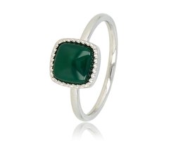 My Bendel - Zilverkleurige Zegelring met Donker Green Agate Edelsteen - met Luxe Cadeauverpakking | Sieraden Voor Dames | Maat 19.00 Mm / Maat 60 — cadeau in Sieraden