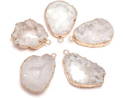 2 Stuks Natuurlijke Agaat Hanger - Witte Geode Hanger - Natuurlijke Edelsteen met Goudrand - Agaat Geode Edelsteenhanger - Ruwe Schijf - Onregelmatige - Voor Het Maken Van Diy-Sieraden (Kettingen & Oorbellen) - Sieraad voor Dames — cadeau in Sieraden