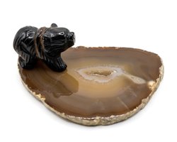 Geschenkset Agaat schijf met een beertje van Tijgeroog - Geschenk - Kado - Gift - Cadeau - Verjaardag - Mineralen - Edelsteen — cadeau in Cadeau-ideeën