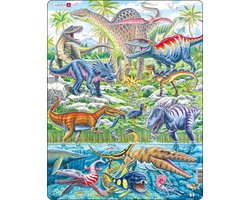 Larsen Dinosauriërs die vliegen, rennen en duiken – Puzzel – Dieren – Prehistorie – Educatieve legpuzzel voor kinderen – 70 stukjes – Gemaakt in Noorwegen – Extra dikke 2,5 mm stukjes – Tray met vaste rand — cadeau in Spellen & Speelgoed