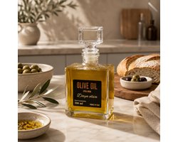 Olijfolie 20 cl - Extra Vierge Olijfolie - Luxe Glazen Designfles - 200 ml - Spaanse Olijfolie - Beneoliva - cadeau tip — cadeau in Kookcadeaus