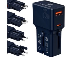 needventure® Mini Reisstekker 213 landen - Universele Wereldstekker - 2 USB-C & 3 USB-A - Reisadapter Wereld Amerika (USA), Engeland (UK), Australië, Zuid Amerika, Afrika, Thailand - USB C Fast Charge Functie — cadeau in Gadgets