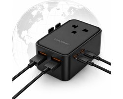 Luvonic® Wereldstekker - Universele Reisstekker met USB-C & USB-A - Reisadapter voor Europa, UK, USA & Australië - Compacte Travel Adapter - Zwart - 2026 Model — cadeau in Gadgets
