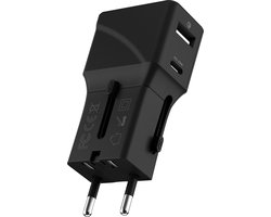 Rolling Square Universele Mini Wereldstekker - USB-C & USB-A - 150+ Landen - Lichtgewicht Reisstekker & Internationale Travel Adapter - Amerika (USA), Zuid-Amerika, UK, Azië, Europa & Afrika - Zwart — cadeau in Gadgets