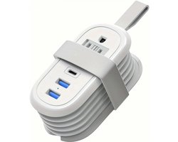Reisstekkerdoos USB C - Kleine stekkerdoos - Apparaten Opladen - Platte stekker ontwerp - 4FT snoer - Wit — cadeau in Cadeau-ideeën