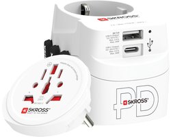 SnelShoppen - Wereld Reisadapter SKROSS PRO Light USB AC30PD - Compacte Reisstekker met Dubbele USB Poort en AC Stekker voor Wereldwijd Gebruik in Mee — cadeau in Gadgets