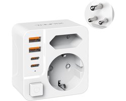 Reisadapter Zuid-Afrika - Universele Stekker - Internationaal Reizen - Met USB C PD20W - Compact Formaat - Wit — cadeau in Cadeau-ideeën