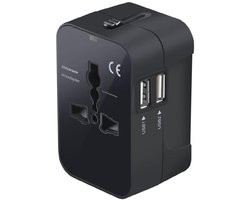 GELLDG Wereldstekker - Universele Reisstekker met USB-C en USB-A - 79.4x41x52.9mm - Oververhittingsbeveiliging, Compact en Makkelijk Op te Bergen - Kunststof - Zwart — cadeau in Gadgets