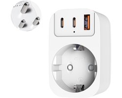 Thijox - Adapter Zuid-Afrika Stekker, MINI Reisadapter voor Namibië, Swaziland en Lesotho met USB C, EU naar Zuid-Afrika Stopcontact, Wit — cadeau in Cadeau-ideeën