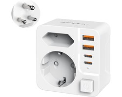 Reisadapter Zuid-Afrika - Stekkeradapter Wereld - Apparaten Laden - 6-in-1 met USB - Compact Ontwerp - Wit — cadeau in Cadeau-ideeën