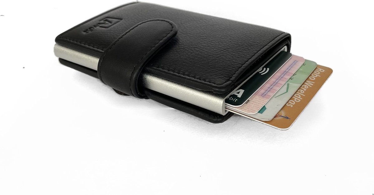 Zwart Premium Leer Pasjeshouder mannen-Pasjeshouder vrouwen- Pasjeshouders- Pasjeshouder uitschuifbaar-Muntvak-RFID-Portemonnee heren-10 pasjes-cadeau man- cadeau vrouw- gadgets mannen- Kerst cadeautjes voor hem en haar