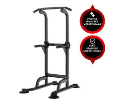 Krachtstation – Multifunctioneel Trainingsrek – Power Tower met Pull up bar – Fitness apparaat voor thuis – Krachttraining – Anti-slip handvaten – Sport Apparatuur – In hoogte verstelbaar – B75xL82xH165-210 cm – Viper Sports – Zwart — cadeau in Sport & Outdoor