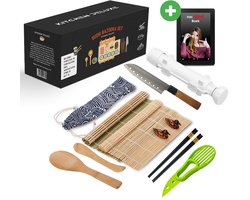 XXL Sushi Set - Sushi Maken- Sushi Maker - Milieuvriendelijk - Sushi bazooka kit - Inclusief Online Sushi Kookboek en avocado snijder - Wit — cadeau in Kookcadeaus