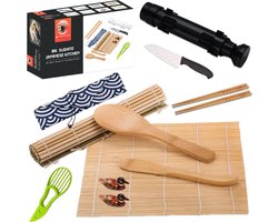 Mr. Sushito XXL Sushi Bazooka set - Sushi Set - Sushi maker - Sushi Servies - Mal - Avocado Snijder - Mes - 4 persoons - Bamboematten - Zwart — cadeau in Kookcadeaus