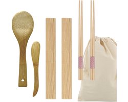 Bamboe Sushi Roller Mat - Sushi Maker Set - Rolmatje – Sushi Maker - Sushi Set - Sushi - 2 x Rolmat met stokjes - Sushi 9-Delig — cadeau in Kookcadeaus