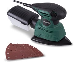 VONROC Multischuurmachine – Palmschuurmachine – 130W – Met stofopvangbox & 6 stuks schuurpapier — cadeau in Cadeau-ideeën