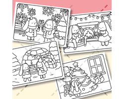 Kerstkaarten om in te kleuren met envelop (A6) - Konijnenvriendinnen — cadeau in Hobby