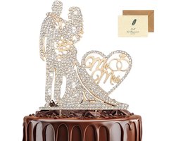 Sprankelende Mr. en Mrs. taarttopper met rhinestones voor bruiloften, verlovingen en jubilea, inclusief kaart — cadeau in Wonen & Interieur