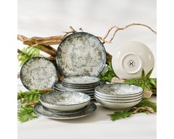 KONSIMO® FINGO - Serviesset - 18 delig - 6 persoons - Porselein - Geproduceerd in Europa - Dessertbord, Diepbord, Dinerbord — cadeau in Cadeau-ideeën