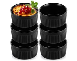 Creme Brulee Schaaltjes Keramiek Zwart 260 ml 6 stuks - Ramekins - Set - Ovenschaal - Snackkommen - Dipschalen - Kleine Komen voor Dipsauzen en Snacks — cadeau in Kookcadeaus