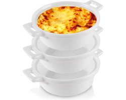 Ramekins Porselein Wit 130 ml 3 stuks - Schaaltje - Set - Ovenschaal - Snackkommen - Dipschalen - Kleine Komen voor Dipsauzen en Snacks — cadeau in Kookcadeaus