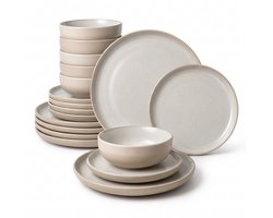 Deleca Serviesset 6 Personen Serra - 18-delig - Aardewerk - Grote en Kleine Borden met Schaaltjes - Keramiek Bordenset & Soepkommen - Japandi Stijl - Soft Beige — cadeau in Cadeau-ideeën