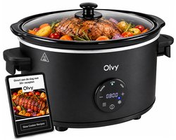 Olvy Digitale Slowcooker met Timer - Incl. Slowcooker e-kookboek - PFAS-vrij - 6 Liter - Keramische binnenpan — cadeau in Kookcadeaus