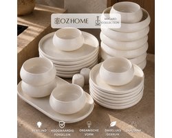 OZ Home Bricard Aragon Serviesset 27-delig Wit – Porseleinen Servies voor 6 Personen – Organische Bordenset met Reliëf, Serveerschaal en Zout- & Peperstel — cadeau in Cadeau-ideeën