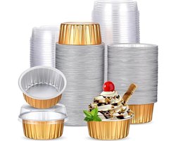 50pcs Aluminum Foil Baking Cups 125ml - With Lids & Cupcake Moulds, 3 Inch Reusable Mini Cake Moulds for Souffle & Parties (Recyclable) (50-Pack) — cadeau in Cadeau-ideeën