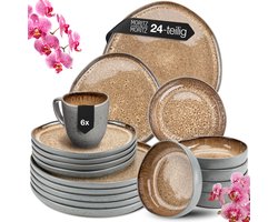 Moritz & Moritz ORGANIC Serviesset 6 Persoons - 24-delig Servies Set met Dinerbord, Soepbord, Dessertbord en Kopje - Beige — cadeau in Cadeau-ideeën