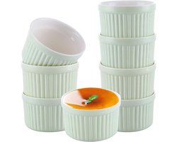 Set van 8 Kleine Porseleinen Ramekins 120ml voor Airfryer, Soufflé, Crème Brûlée, Desserts en Dips - Groene Kleur — cadeau in Kookcadeaus