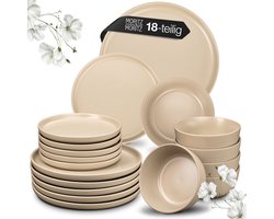 Moritz & Moritz NORDIC Serviesset 6 Persoons - 18-delig Servies Set met Dinerbord, Soepbord en Dessertbord - Taupe — cadeau in Koken & Dineren