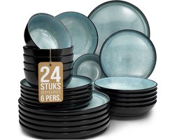 Pure Living Ibiza Dark 24-Delig Serviesset - 6 Persoons - Grijsblauw - Aardewerk - Vaatwasserbestendig - Magnetronbestendig — cadeau in Koken & Dineren