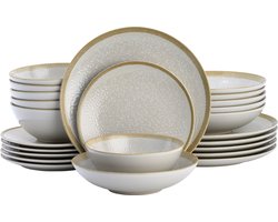 Lite-Body Serviesset - Beige Wit - 6 persoons - 24 delig - Bordenset - Ontbijtborden - Dinerborden - Diepe borden - Kommen - Servies - Vaatwasser en Magnetronbestendig - Chic en Trendy — cadeau in Koken & Dineren