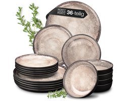 Moritz & Moritz VIDA Serviesset 12 Persoons - 36-delig Servies Set met Dinerbord, Soepbord en Dessertbord - Porselein - Beige — cadeau in Koken & Dineren