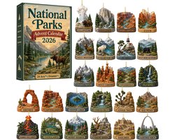 Nationaal park adventskalender 2026- 24 stuks 2D acryl hangornamenten met landschap‑ en natuurmotieven- 24‑daagse aftelkalender voor kerstboomversiering en origineel cadeau voor natuurliefhebbers — cadeau in Cadeau-ideeën