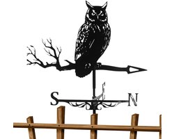 Metalen Windwijzer met Gedetailleerde Uil op Tak Silhouet – Decoratieve Weerwijzer voor Tuin, Dak en Buiten, Zwart, Geschikt voor Alle Weersomstandigheden, Ideaal als Tuindecoratie en Origineel Cadeau voor Natuurliefhebbers — cadeau in Wonen & Interieur
