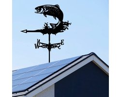 Metalen Windwijzer met Springende Forel Silhouet – Decoratieve Weerwijzer voor Tuin, Dak en Buiten, Zwart, Geschikt voor Alle Weersomstandigheden, Ideaal als Tuindecoratie en Origineel Cadeau voor Vissers en Natuurliefhebbers — cadeau in Wonen & Interieur