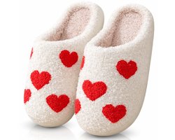 Twenty4seven® Pantoffels met Hartjesdesign - Sloffen Dames Wit - Maat 39/40 - Warme Huisschoenen & Kerstsloffen - Cadeau voor Valentijnsdag — cadeau in Mode & Accessoires