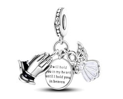 Fler® | Bedel | Past op populaire bedelarmbanden (standaard - 3mm) | Engel in de hemel Trio Bedel | Hangbedel Charm | 925 sterling zilver | Transparante zirkonia | Witte & Zwarte emaille | Armband Kraal | Valentijnsdag Cadeau | Sinterklaas kado — cadeau in Sieraden