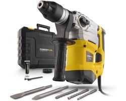 Powerplus Elektrische klopboormachine POWX1195 - 4 in 1: boren hamerboren beitelen beitelrotatie, 1500 W boor, 6 J, SDS plus, 5 acc. — cadeau in Cadeau-ideeën