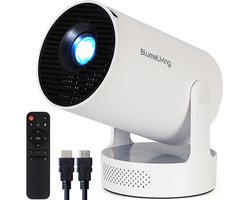 Blume Living® LED Mini Beamer BL300 Ultra Smart Projector + Ingebouwde Speaker - 4K-ondersteuning - LED Beamer met Android 14 – Short Throw & WiFi - Draagbare Home Cinema, Outdoor — cadeau in Elektronica