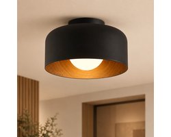 WoonWonder Nora Plafondlamp Zwart Ø22 cm - LED Plafondlamp - Moderne Industriële Plafondverlichting - Zwarte Plafonnière met Houtlook - G9 LED Inclusief - Voor Hal, Slaapkamer, Woonkamer en Keuken — cadeau in Wonen & Interieur