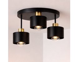 WoonWonder Industrieel Zwart / Goud - 3 x max. 60 Watt (E27) - Hangklaar - Plafonnière Woonkamer, Kinderkamer, Slaapkamer - excl. lichtbron — cadeau in Wonen & Interieur