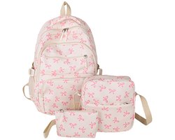 Schooltas - Rugtas - Tas - Rugtas Meisje - Schoolrugzak - 3-Pack Schattige Strik-Rugzakset - Esthetische Strik-Schooltas voor Dames en Meisjes - Grote Capaciteit Bedrukte Tas - voor Reizen, School, Woon-Werkverkeer — cadeau in Mode & Accessoires