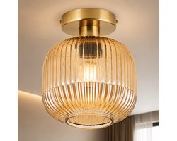 Clarvel Vayo Plafondlamp Goud - Amber Glas Plafondlamp - Luxe Glazen Plafondlamp - E27 Plafondverlichting - Moderne Design Lamp voor Woonkamer, Hal, Slaapkamer en Eetkamer — cadeau in Wonen & Interieur