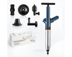 WoonWonder Professionele Luchtdruk Pomp Ontstopper - 4 Ontstoppingskoppen - Toilet Gootsteen Afvoer Riool - RVS - 0-8 Bar — cadeau in Cadeau-ideeën