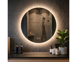 WoonWonder Ronde Badkamerspiegel Met LED Verlichting 60CM - Dimbaar - Anti-Condens Verwarming - 2700K/4500K/6400K - 60CM - Transparant — cadeau in Wonen & Interieur