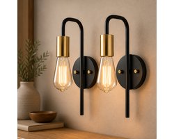 Clarvel Novaro Wandlamp Zwart/Goud - Set van 2 - Industriële Wandlamp - E27 Wandverlichting - Design Wandlamp - Wandlamp voor Woonkamer, Slaapkamer, Hal en Badkamer — cadeau in Wonen & Interieur