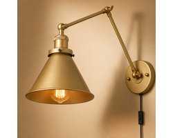 Clarvel Orin Wandlamp Goud - Industriële Wandlamp Verstelbaar - E27 Wandverlichting - Gouden Design Wandlamp - Wandlamp voor Slaapkamer, Woonkamer, Hal en Werkkamer — cadeau in Wonen & Interieur